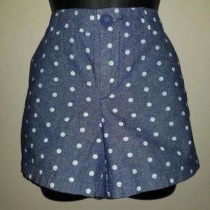 Blue and White Polka-Dot High-Waisted Shorts